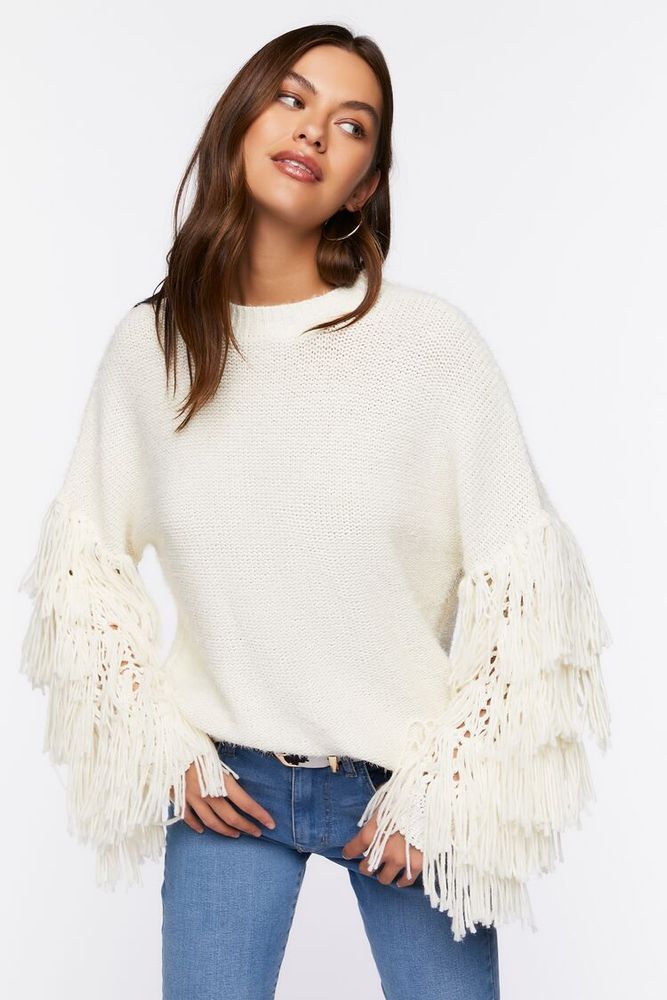 Sweater with fringe trim on sale