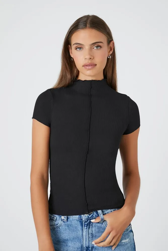 Lettuce edge mock neck top
