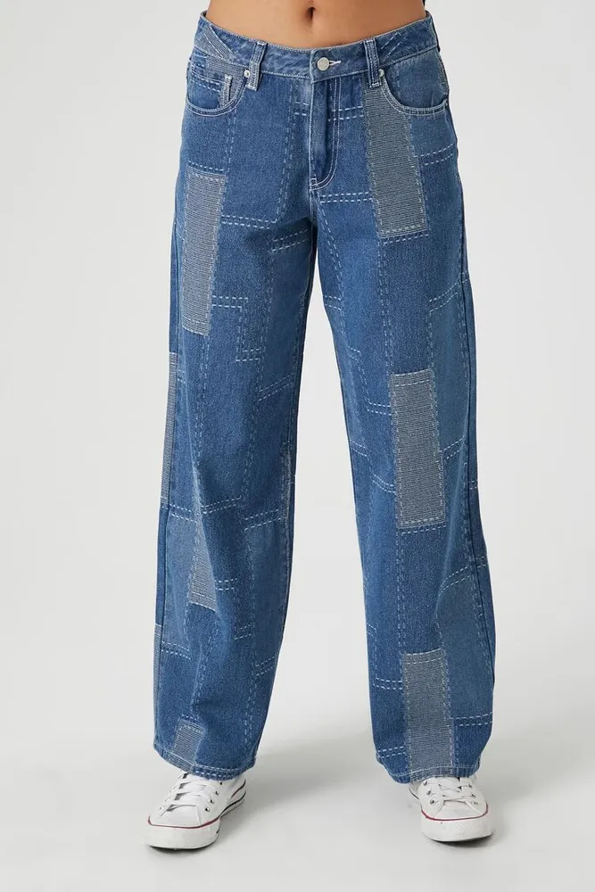 Forever 21 Women s Patchwork Mid Rise Baggy Jeans in Denim 26