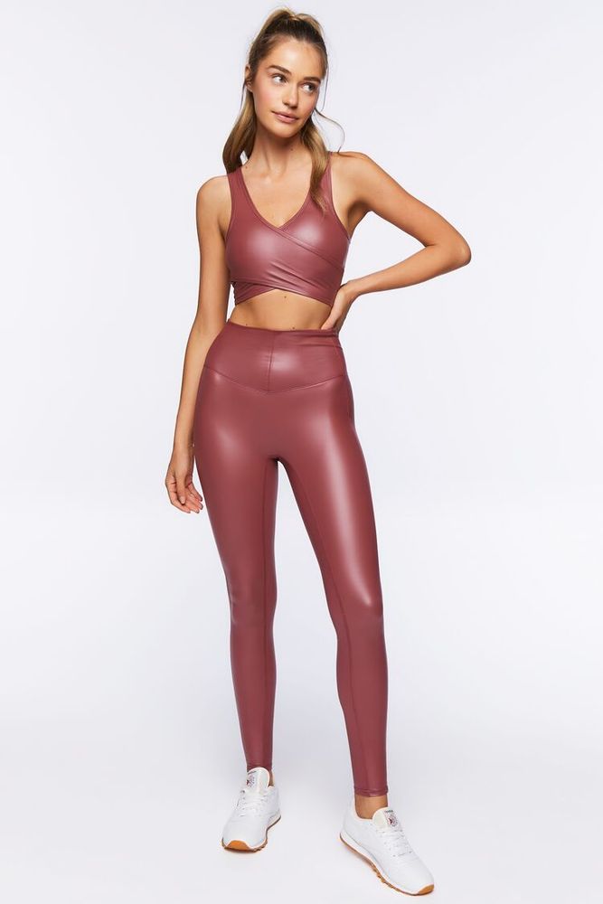 Forever 21 Women s Active Faux Leather Leggings in Brick Small