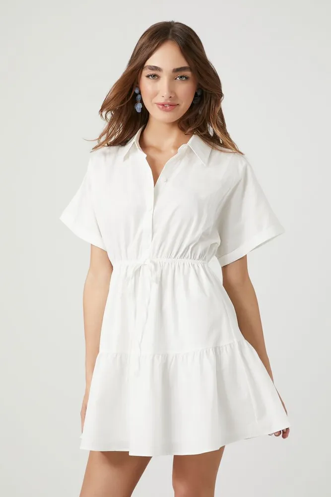 Forever 21 Women s Tiered Poplin Shirt Dress in White Medium