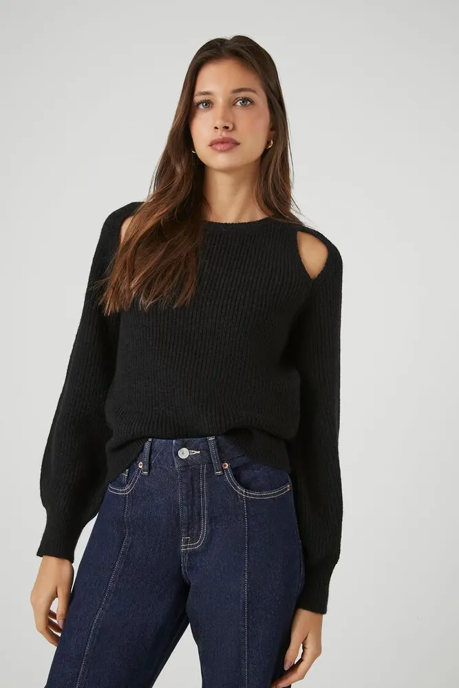Forever 21 Women s Ribbed Open Shoulder Sweater in Black XS