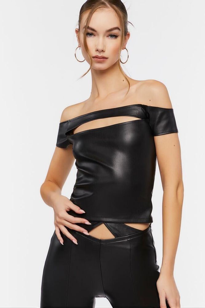 Faux leather crop top forever 21 top