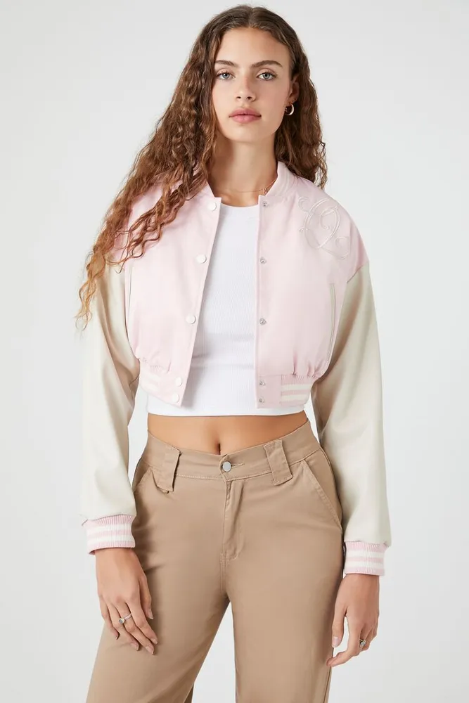 Pink letterman jacket forever 21 top