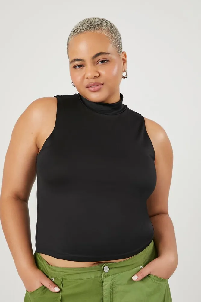 Forever 21 Women s Sleeveless Mock Neck Top in Black 1X
