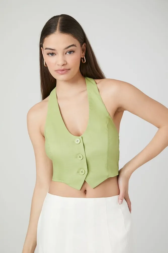 Forever 21 Women s Button Front Halter Crop Top CoolSprings Galleria