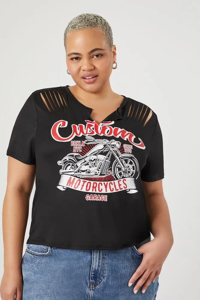 Forever 21 Women s Custom Motorcycles Garage T Shirt in Black 1X