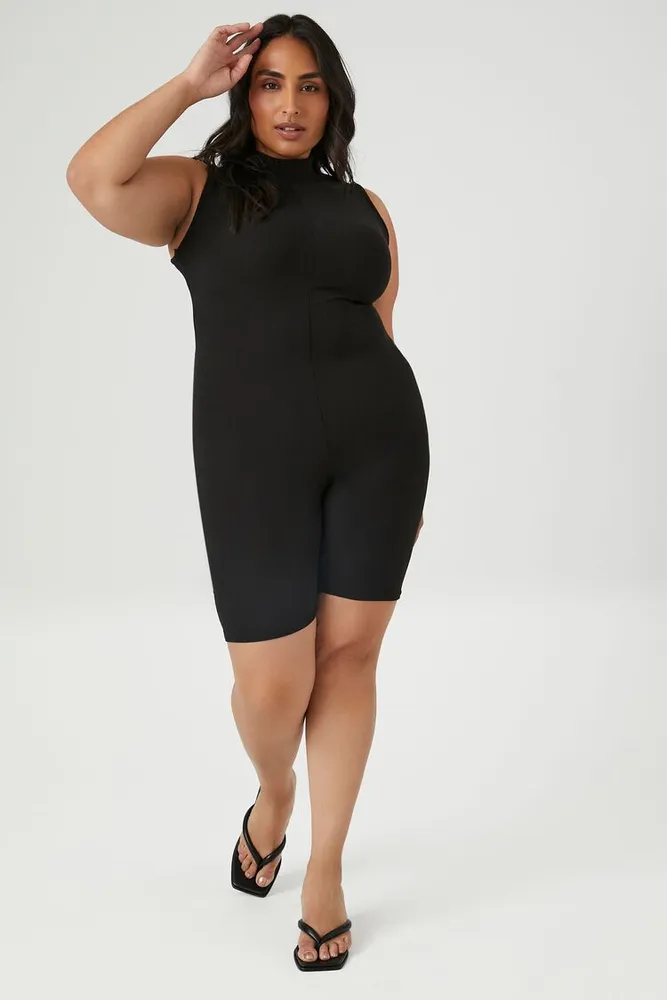 Forever 21 Women s Ribbed Mock Neck Romper in Black 2X