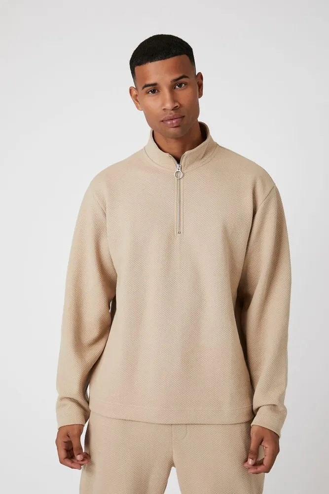 Forever 21 Men Quarter Zip Long Sleeve Top in Taupe XXL