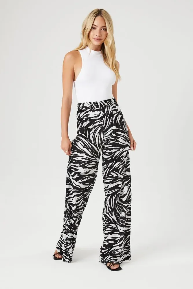 Forever 21 Women s Zebra Print Wide Leg Pants in Black Small
