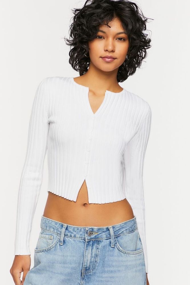 Shrunken ribbed hotsell cardigan sweater