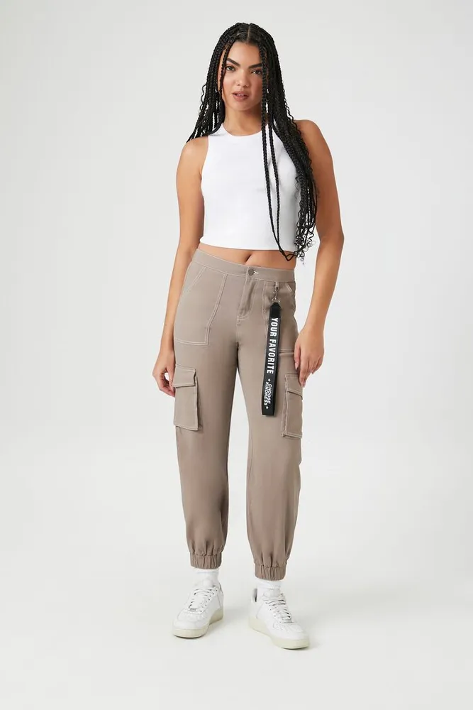 Forever 21 Women s Twill High Rise Lanyard Joggers in Grey Small