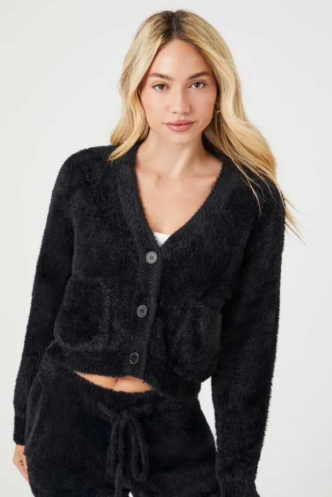 Forever 21 Women s Fuzzy Cardigan Sweater in Black Small