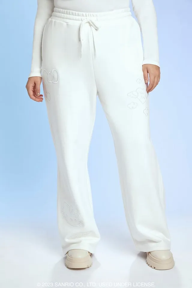 Forever 21 Women s Embroidered Hello Kitty Sweatpants in Vanilla