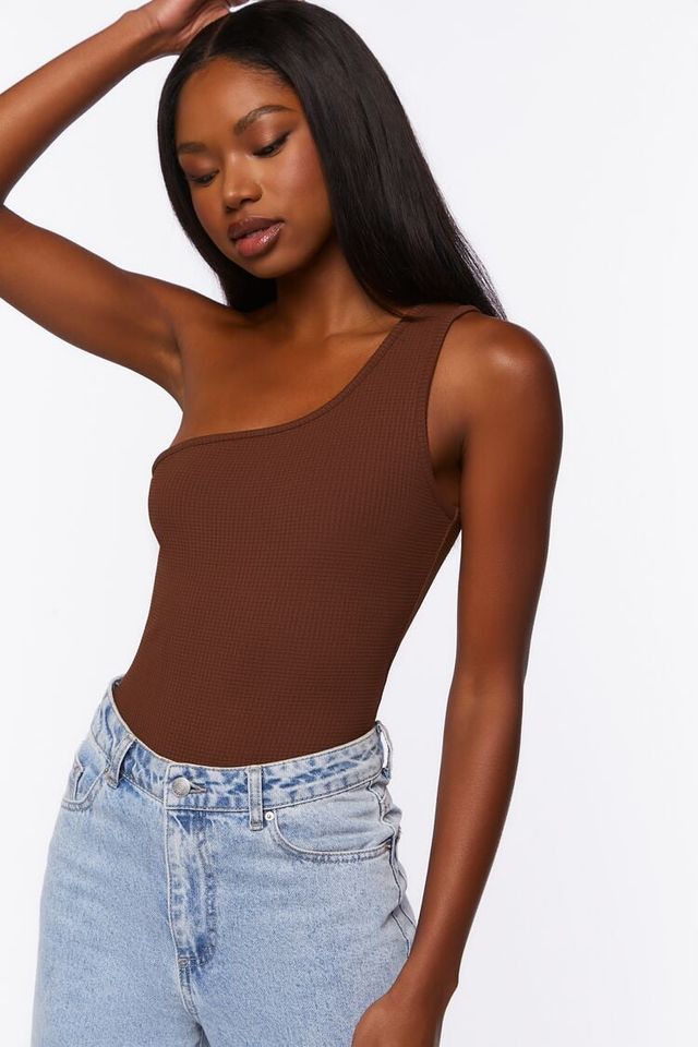 Forever 21 Women s Ribbed One Shoulder Bodysuit Medium