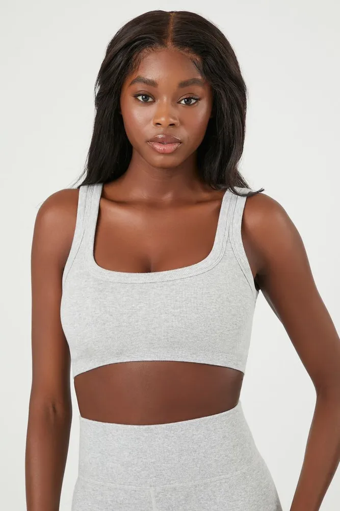 Forever 21 Women s Seamless Ribbed Sports Bra in Heather Grey