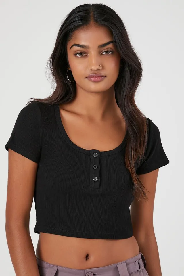Forever 21 Women's Cropped Rib-Knit T-Shirt | Connecticut Post Mall