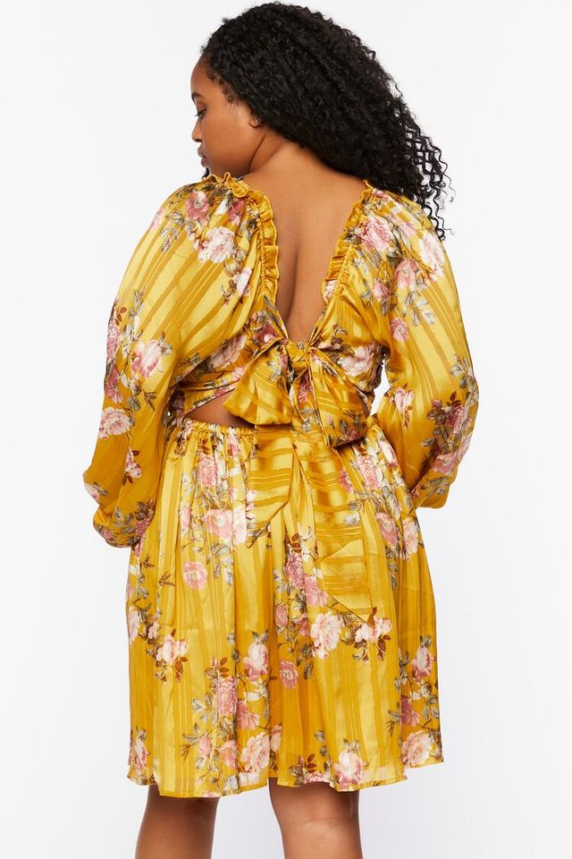Forever 21 Women s Floral Print Mini Dress in Yellow 1X