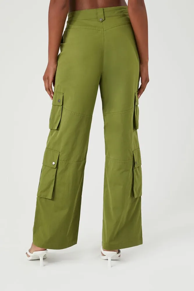 Forever 21 Women's Flare-Leg Cargo Pants in Olive, XS