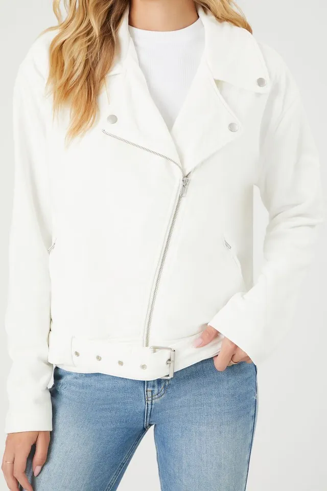 Forever 21 white leather jacket deals