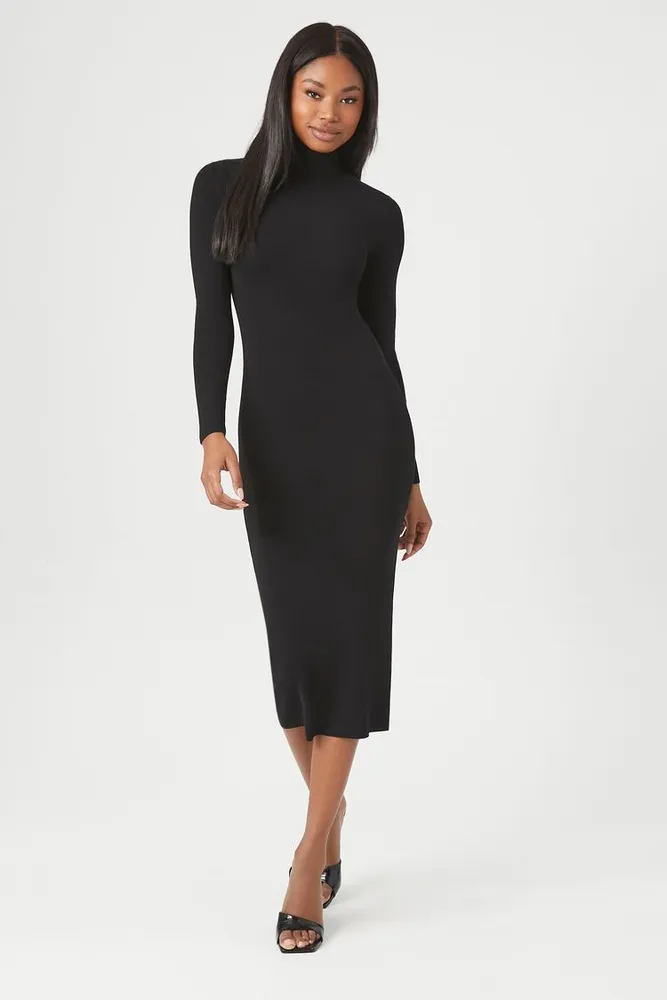 Forever 21 Women s Mock Neck Midi Sweater Dress in Black Medium