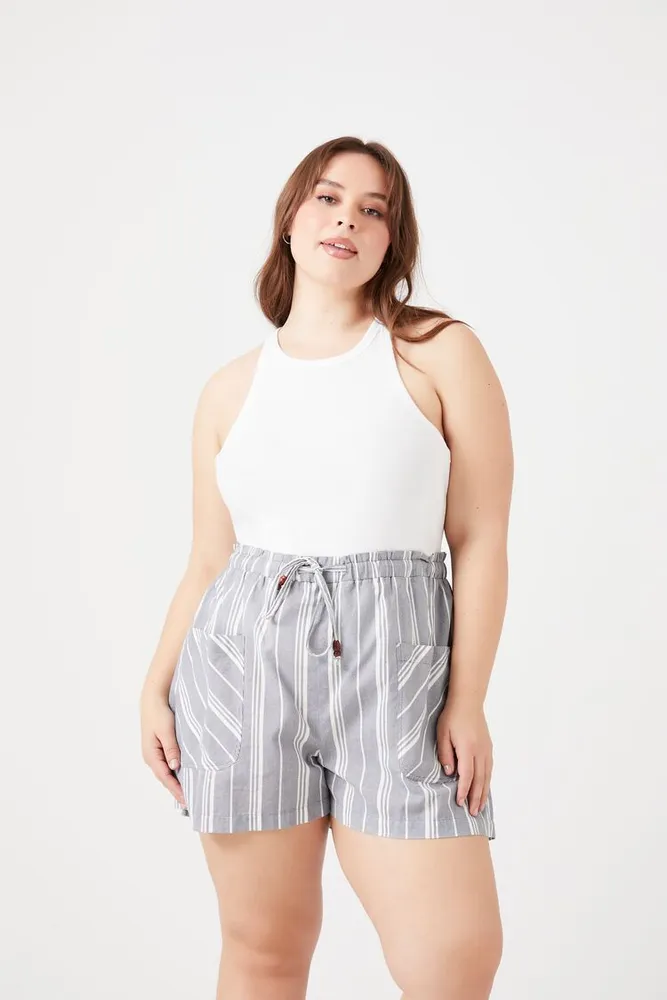 Forever 21 Women s Striped Drawstring Shorts Navy White