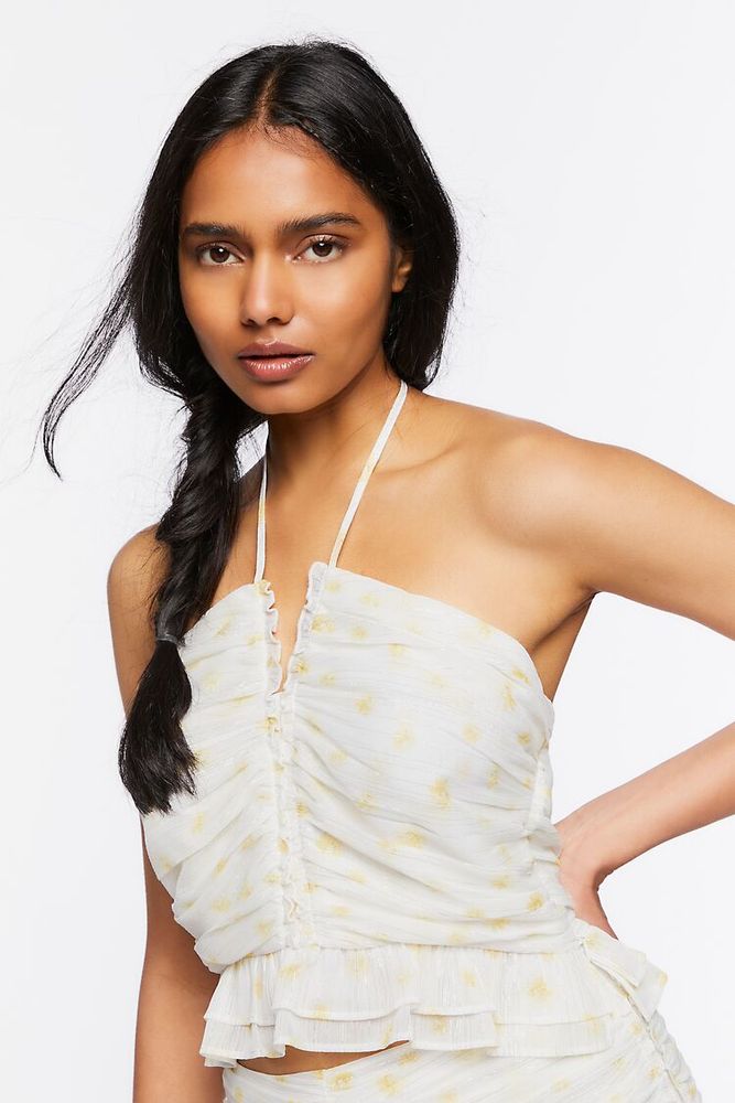 Forever 21 Women s Polka Dot Halter Crop Top in White Medium