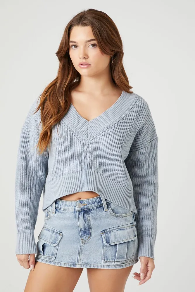 Forever 21 Women s Cropped High Low Sweater in Grey Large
