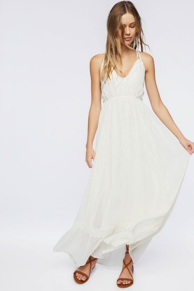 Forever 21 Women s Crisscross Lace Trim Maxi Dress in Vanilla