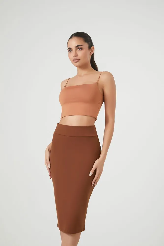 Brown ponte shop pencil skirt