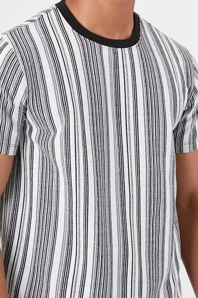 Forever 21 Men Textured Striped Crew T Shirt in Black XXL