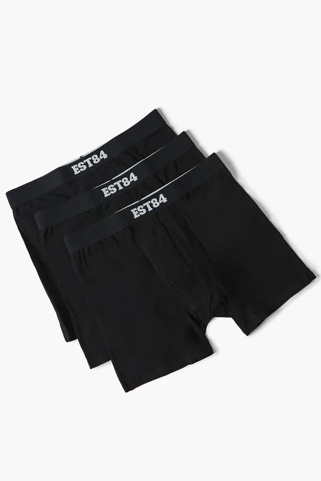 Forever 21 Men EST 84 Boxer Shorts - 3 Pack Black/Black
