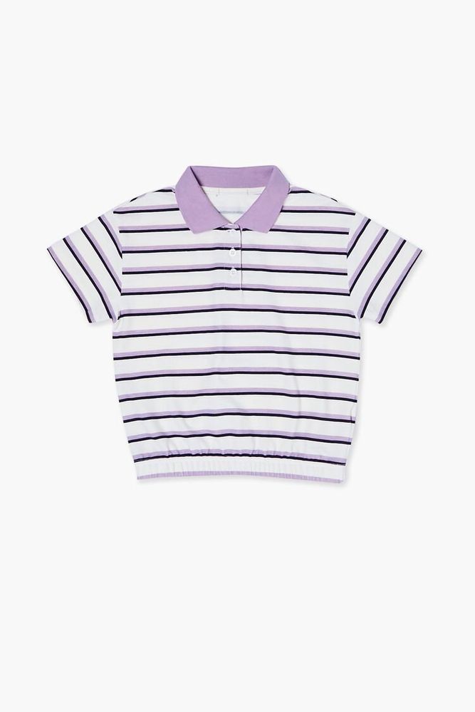 Purple and white shop striped polo shirt