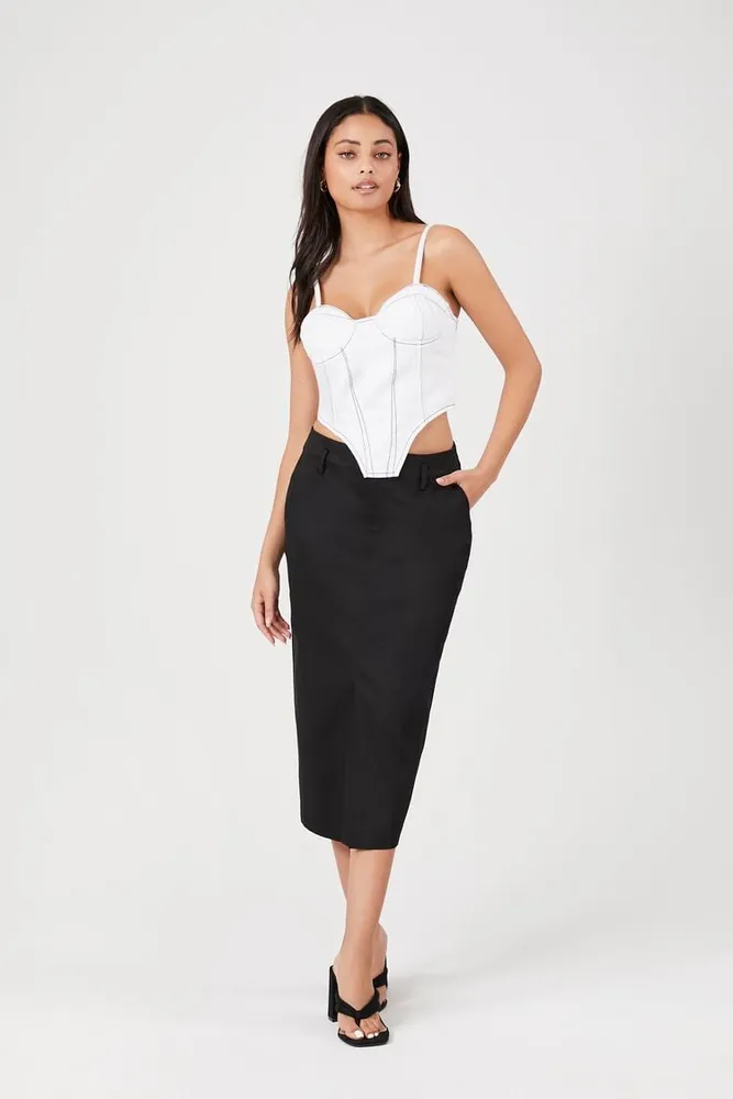Forever 21 Women s Cotton Blend Pencil Midi Skirt in Black XS