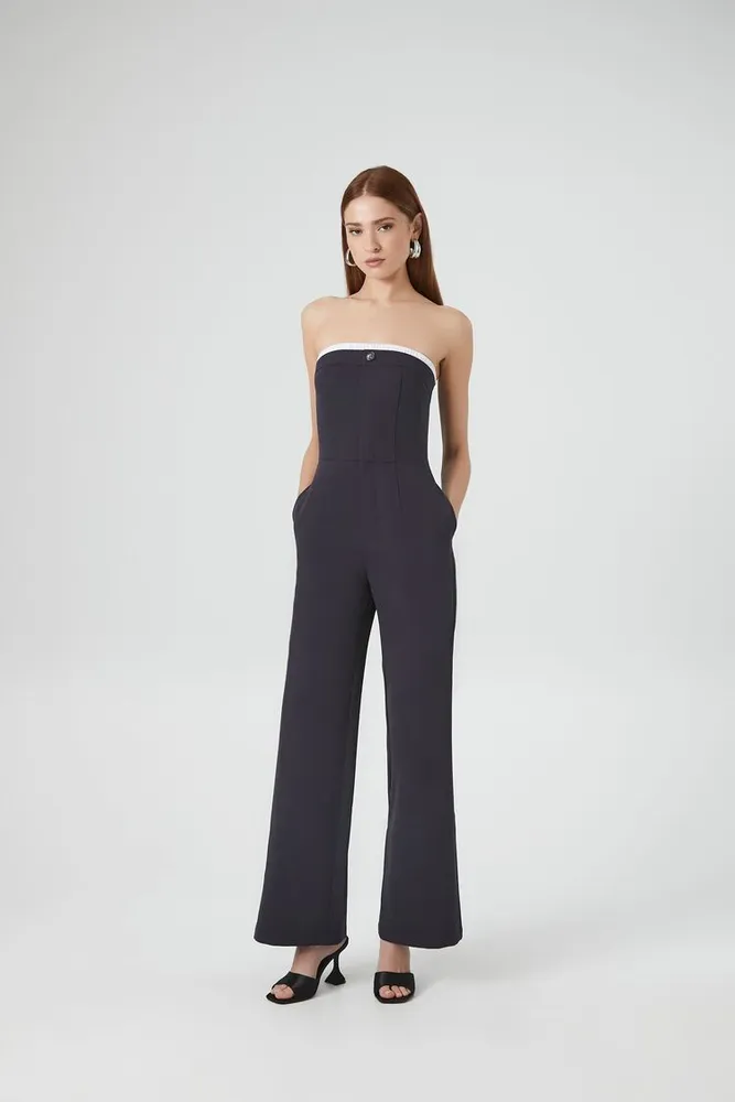 Forever 21 Women s Strapless Wide Leg Jumpsuit in Charcoal Small