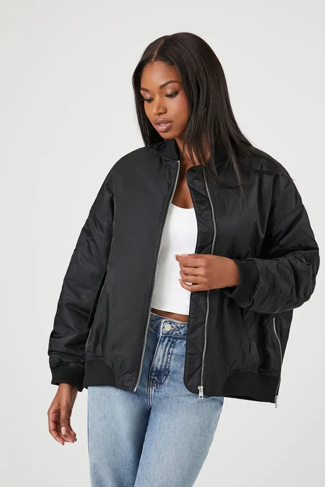 Forever 21 Women s Utility Bomber Jacket Black CoolSprings Galleria