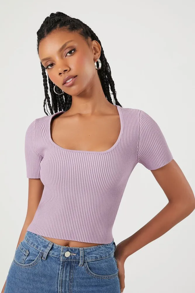 Forever 21 Women s Sweater Knit Scoop Neck T Shirt in Purple