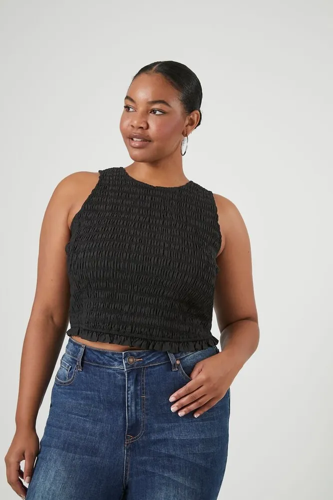 Black smocked top tank top