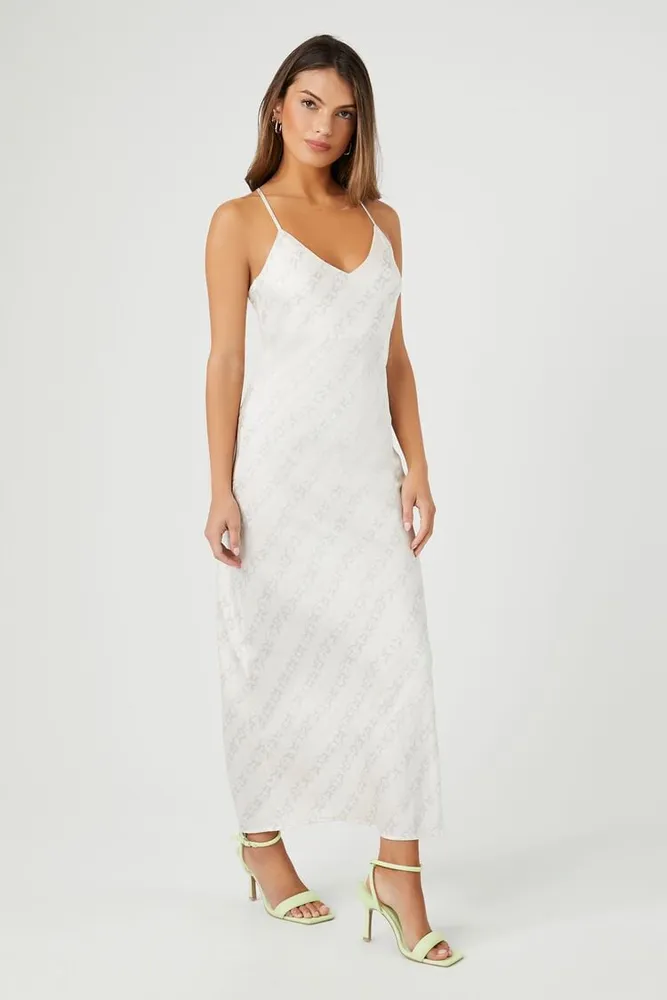 Forever 21 Women s Satin Chain Print Maxi Dress in Silver Small