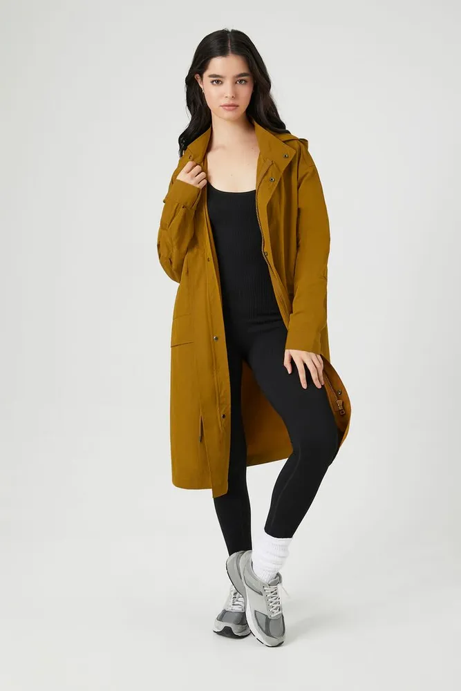 Forever 21 Women s Hooded Longline Parka Jacket in Cigar Small