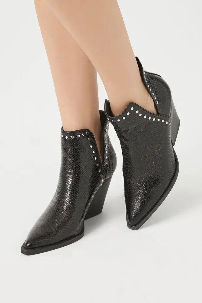 Forever 21 Women s Stud Trim Faux Croc Booties Black Plaza Las