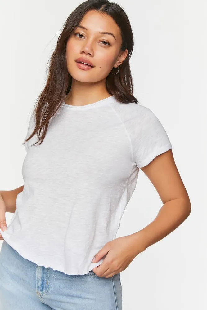 Forever 21 Women s Lettuce Edge Short Sleeve T Shirt in White