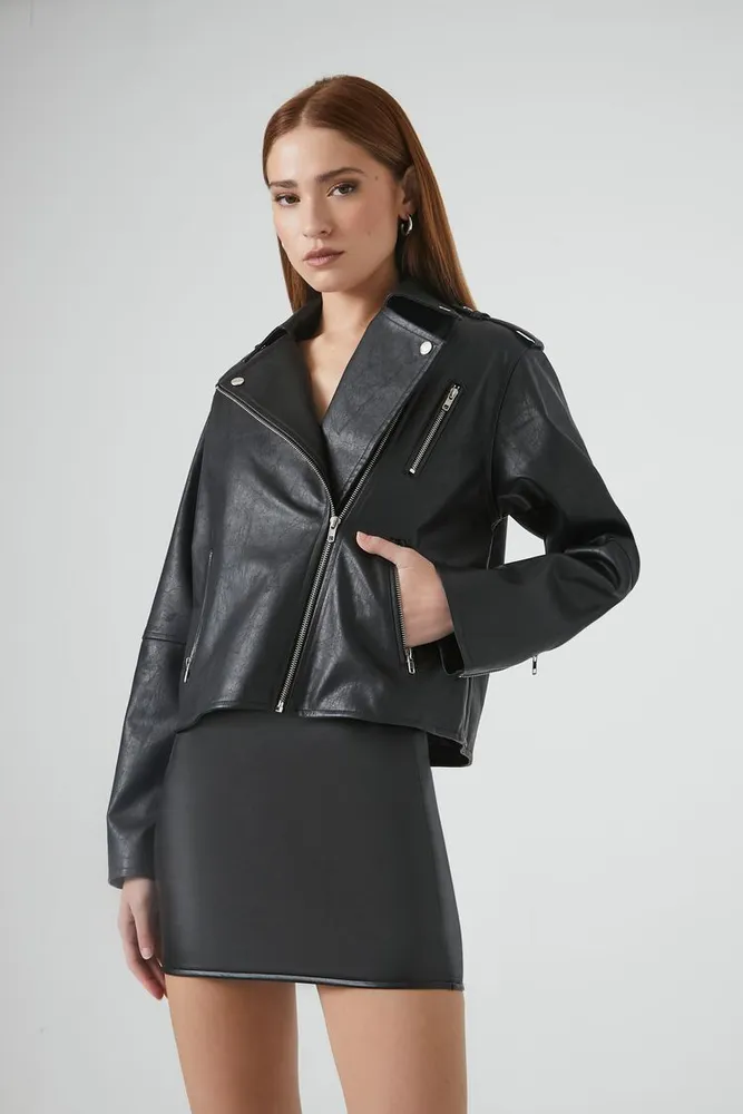 Forever 21 Women s Boxy High Low Moto Jacket in Black XS