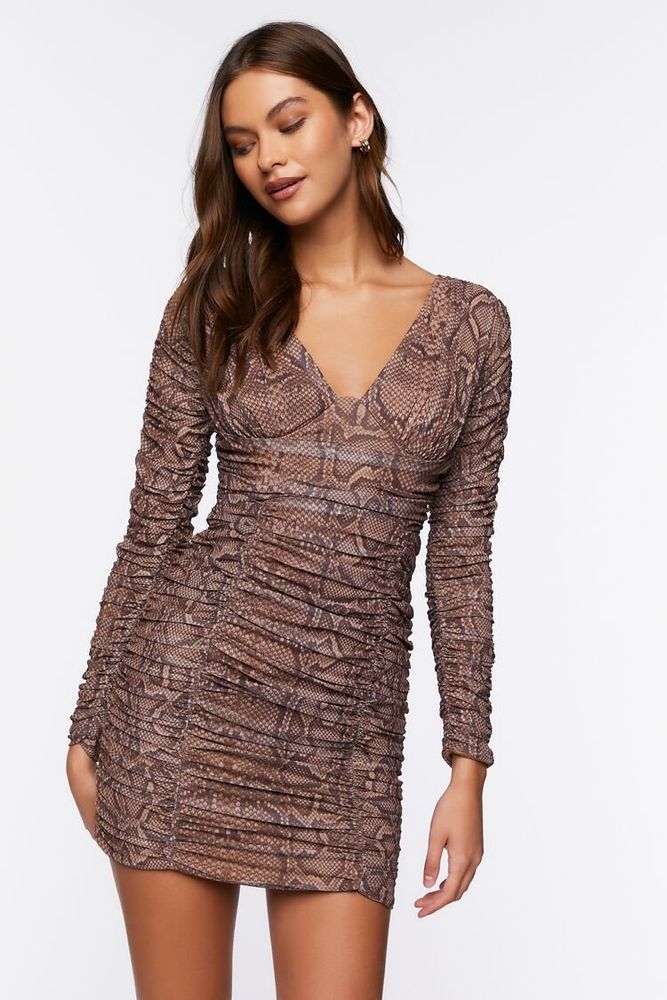 Forever 21 Women s Mesh Snakeskin Print Mini Dress in Brown Small