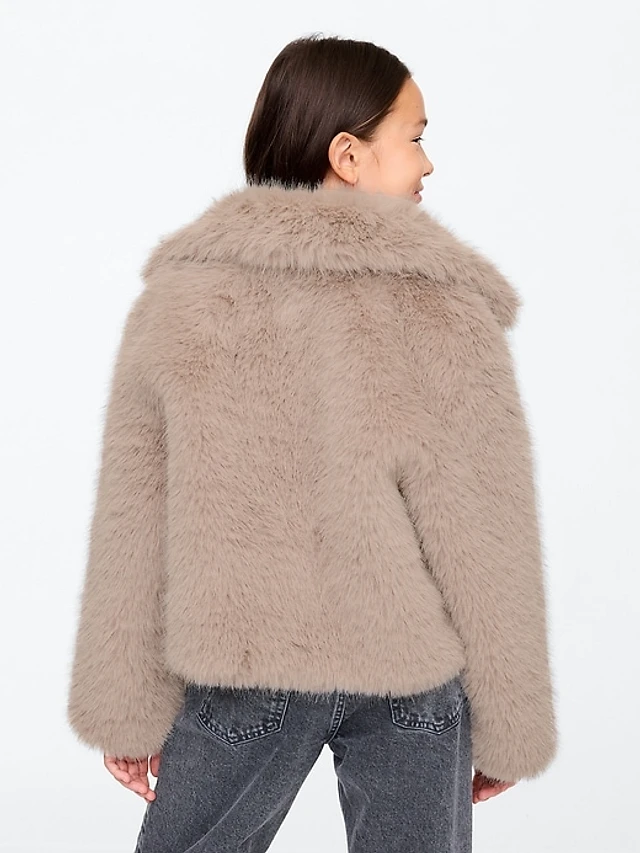 Azalea Wang Fennec-Faux Fur Animal Collared Cropped Jacket