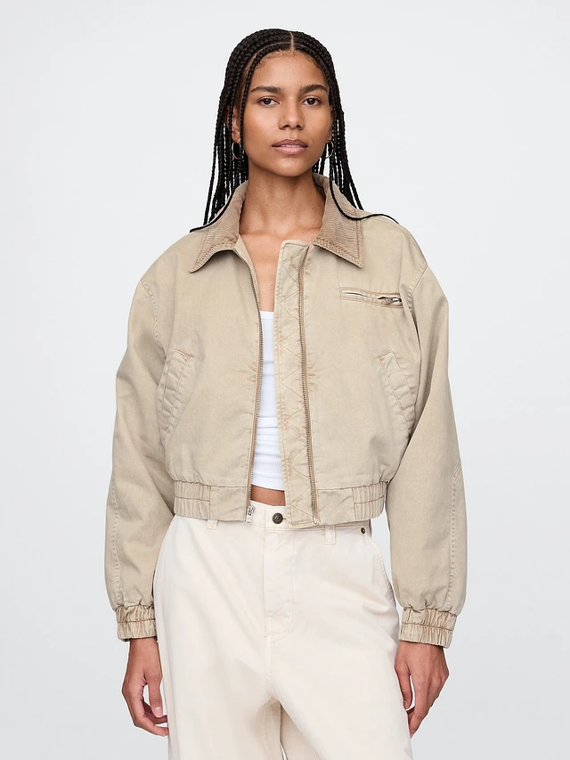 Gap Cropped Khaki Bomber Jacket at MarketFair Shoppes in