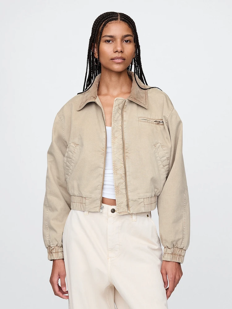 Gap Cropped Khaki Bomber Jacket at MarketFair Shoppes in