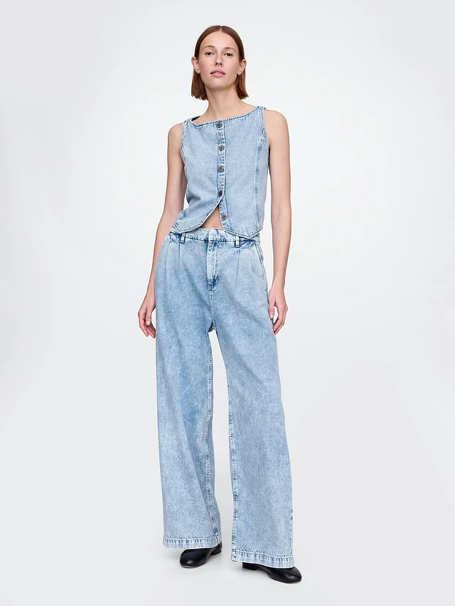 Gap 365 High Rise UltraSoft Pleated Denim Trousers at MarketFair