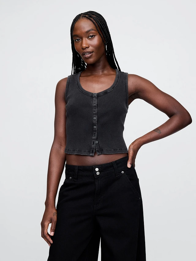関税/送料込★Rest&Recreation★RR STRAP CROP TOP Gap Rib Crop Tank Top at MarketFair Shoppes in Princeton, NJ