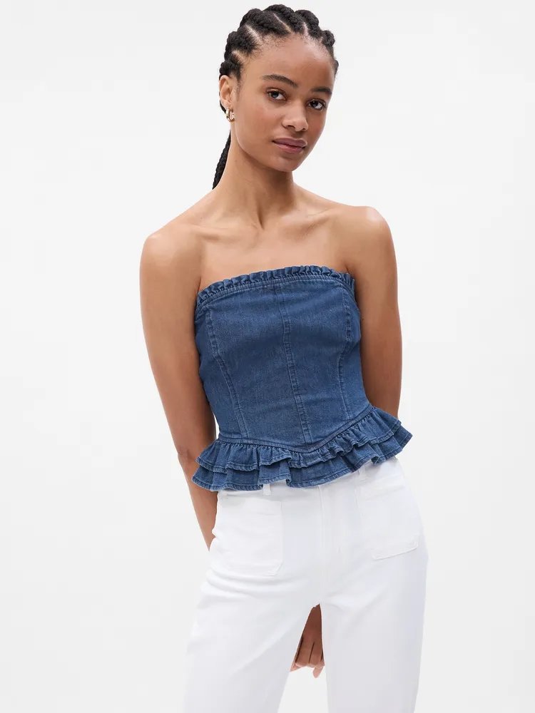 Gap × LoveShackFancy Denim Corset Top with Washwell | Shop Midtown